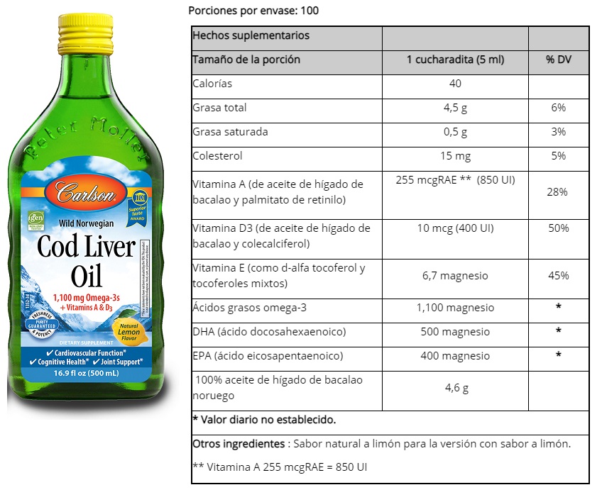 ACEITE DE HIGADO DE BACALAO SABOR LIMON X 500ml