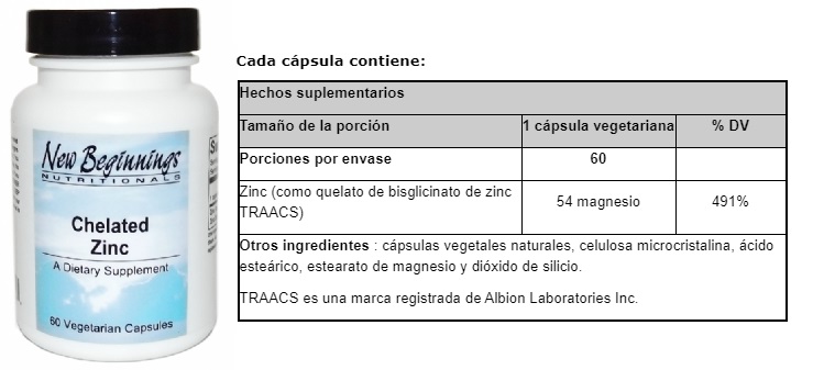ZINC QUELADO 54 MG X 60 CAPS