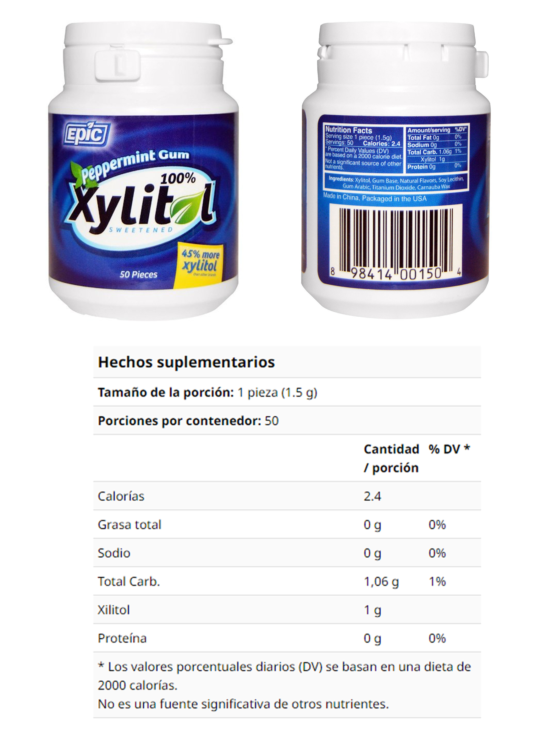 CHICLE DE MENTA X 50 UNIDADES EPIC DENTAL