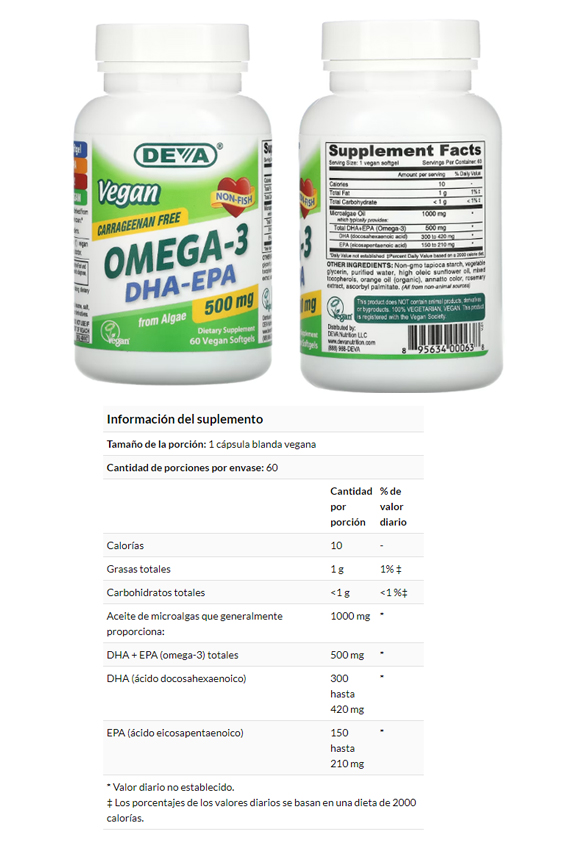 OMEGA-3 VEGANO y DHA-EPA, 500 MG X 60 CAPS 