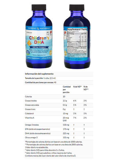 DHA PARA NIÑOS DE 1 A 6 AÑOS, FRESA, 530 MG,119 ML