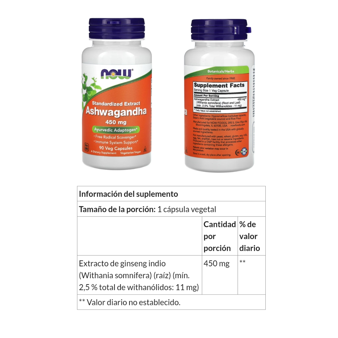 ASHWAGANDHA EXTRACTO ESTANDARIZADO, 450 mg X 90 C
