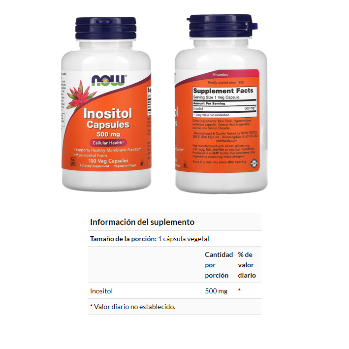 INOSITOL EN CAPSULAS,500 MG X 100 V. CAPS