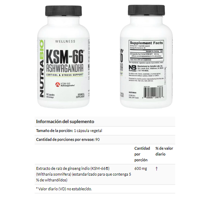 ASHWAGANDHA, GINSENG INDIO KSM-66, 600MG X 90VCAPS
