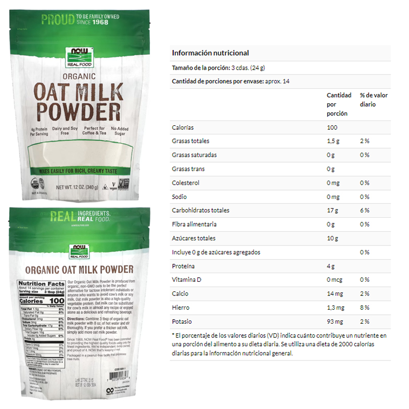 LECHE DE AVENA ORGÁNICA EN POLVO X 340 GR